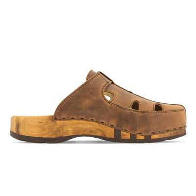 [Tabacco] Freddy Herren Clog mit biegsamer nachhaltiger Holzsohle, farbe: tabacco-braun, holzclogs woody, woody schuhe, woody shoes, handgemachte holzschuhe aus österreich, kärnten