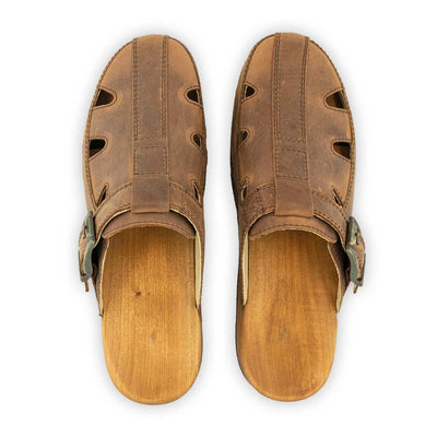 [Tabacco] Freddy Herren Clog mit biegsamer nachhaltiger Holzsohle, farbe: tabacco-braun, holzclogs woody, woody schuhe, woody shoes, handgemachte holzschuhe aus österreich, kärnten