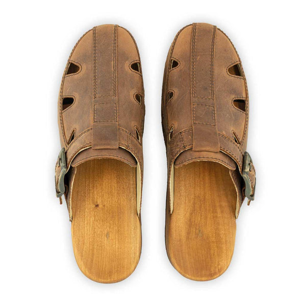 [Tabacco] Freddy Herren Clog mit biegsamer nachhaltiger Holzsohle, farbe: tabacco-braun, holzclogs woody, woody schuhe, woody shoes, handgemachte holzschuhe aus österreich, kärnten