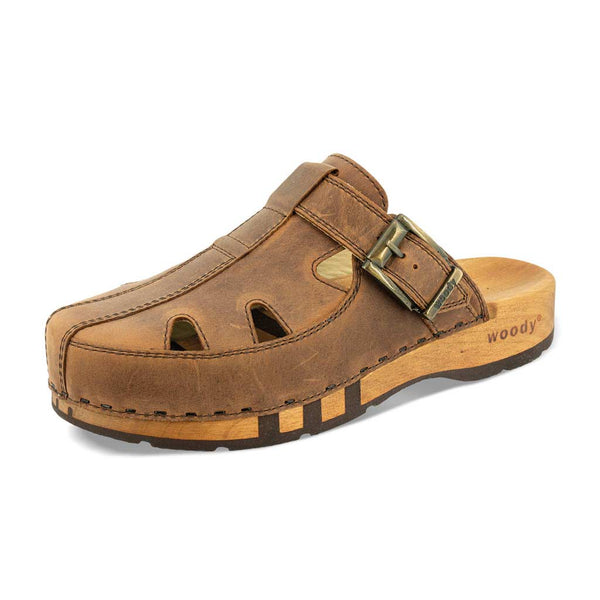 [Tabacco] Freddy Herren Clog mit biegsamer nachhaltiger Holzsohle, farbe: tabacco-braun, holzclogs woody, woody schuhe, woody shoes, handgemachte holzschuhe aus österreich, kärnten