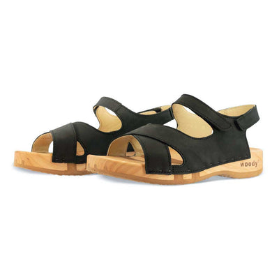 [Nero] Gloria Damen Clog Sandale mit biegsamer nachhaltiger holzsohle, farbe: nero (schwarz), holzclogs woody, woody schuhe, woody shoes, handgemachte holzschuhe aus österreich, kärnten