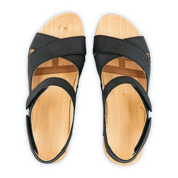 [Nero] Gloria Damen Clog Sandale mit biegsamer nachhaltiger holzsohle, farbe: nero (schwarz), holzclogs woody, woody schuhe, woody shoes, handgemachte holzschuhe aus österreich, kärnten