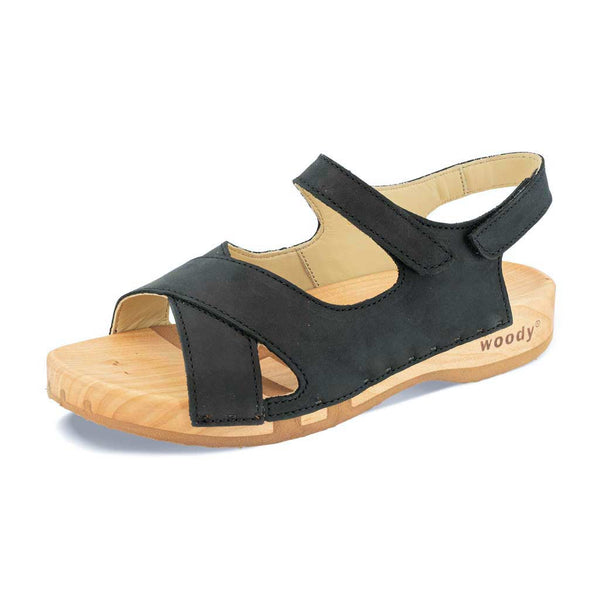 [Nero] Gloria Damen Clog Sandale mit biegsamer nachhaltiger holzsohle, farbe: nero (schwarz), holzclogs woody, woody schuhe, woody shoes, handgemachte holzschuhe aus österreich, kärnten