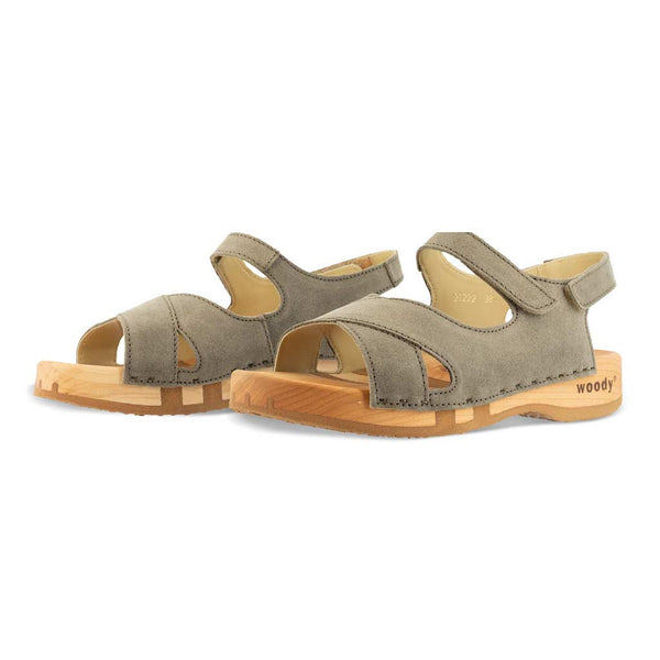[Sand] Gloria Damen Clog Sandale mit biegsamer nachhaltiger holzsohle, farbe: sand (warm_grey), holzclogs woody, woody schuhe, woody shoes, handgemachte holzschuhe aus österreich, kärnten