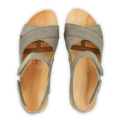 [Sand] Gloria Damen Clog Sandale mit biegsamer nachhaltiger holzsohle, farbe: sand (warm_grey), holzclogs woody, woody schuhe, woody shoes, handgemachte holzschuhe aus österreich, kärnten