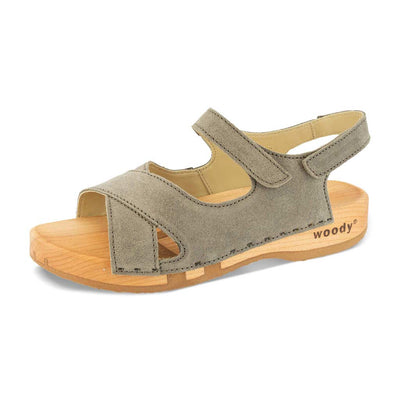 [Sand] Gloria Damen Clog Sandale mit biegsamer nachhaltiger holzsohle, farbe: sand (warm_grey), holzclogs woody, woody schuhe, woody shoes, handgemachte holzschuhe aus österreich, kärnten