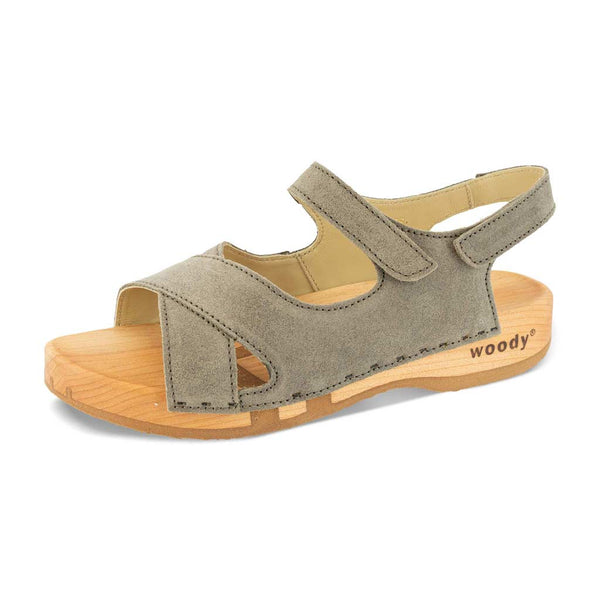 [Sand] Gloria Damen Clog Sandale mit biegsamer nachhaltiger holzsohle, farbe: sand (warm_grey), holzclogs woody, woody schuhe, woody shoes, handgemachte holzschuhe aus österreich, kärnten