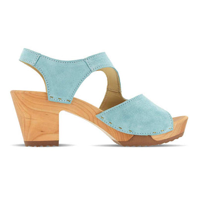 [Baby Blue] Hannah Damen Clog Sandalette mit biegsamer nachhaltiger holzsohle, holzclogs woody, woody schuhe, woody shoes, handgemachte holzschuhe aus österreich, kärnten, farbe: baby blue (hellblau)
