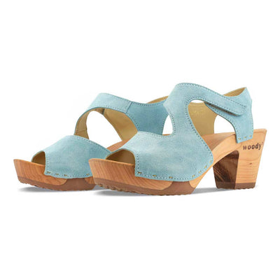 [Baby Blue] Hannah Damen Clog Sandalette mit biegsamer nachhaltiger holzsohle, holzclogs woody, woody schuhe, woody shoes, handgemachte holzschuhe aus österreich, kärnten, farbe: baby blue (hellblau)