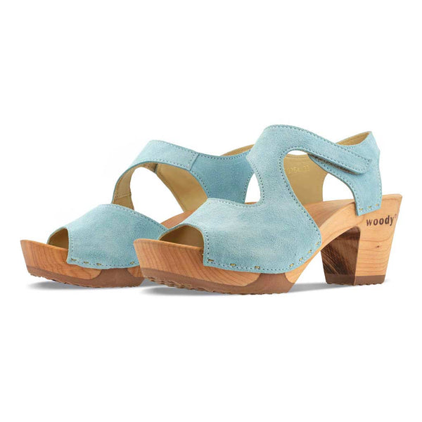 [Baby Blue] Hannah Damen Clog Sandalette mit biegsamer nachhaltiger holzsohle, holzclogs woody, woody schuhe, woody shoes, handgemachte holzschuhe aus österreich, kärnten, farbe: baby blue (hellblau)