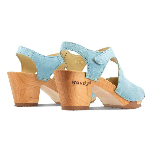 [Baby Blue] Hannah Damen Clog Sandalette mit biegsamer nachhaltiger holzsohle, holzclogs woody, woody schuhe, woody shoes, handgemachte holzschuhe aus österreich, kärnten, farbe: baby blue (hellblau)