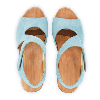 [Baby Blue] Hannah Damen Clog Sandalette mit biegsamer nachhaltiger holzsohle, holzclogs woody, woody schuhe, woody shoes, handgemachte holzschuhe aus österreich, kärnten, farbe: baby blue (hellblau)