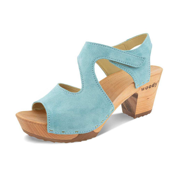 [Baby Blue] Hannah Damen Clog Sandalette mit biegsamer nachhaltiger holzsohle, holzclogs woody, woody schuhe, woody shoes, handgemachte holzschuhe aus österreich, kärnten, farbe: baby blue (hellblau)