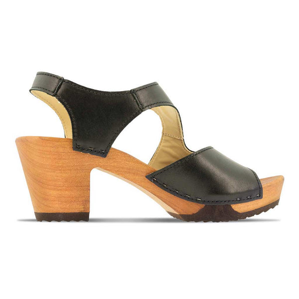 [Schwarz] Hannah Damen Clog Sandalette mit biegsamer nachhaltiger holzsohle, farbe: schwarz, holzclogs woody, woody schuhe, woody shoes, handgemachte holzschuhe aus österreich, kärnten