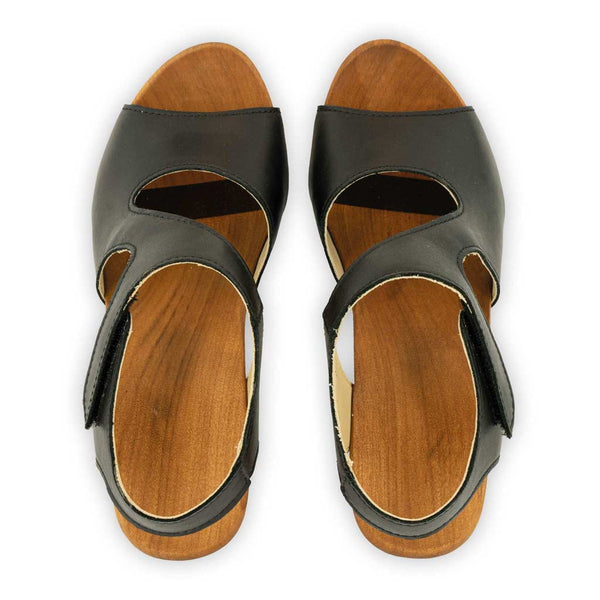 [Schwarz] Hannah Damen Clog Sandalette mit biegsamer nachhaltiger holzsohle, farbe: schwarz, holzclogs woody, woody schuhe, woody shoes, handgemachte holzschuhe aus österreich, kärnten