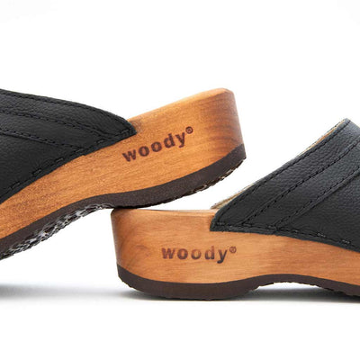 [Cervo Nero] Hanni Damen Clog mit biegsamer nachhaltiger holzsohle, farbe: cervo nero (schwarz), holzclogs woody, woody schuhe, woody shoes, handgemachte holzschuhe aus österreich, kärnten
