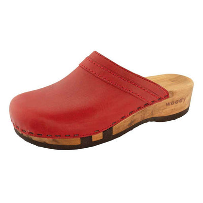 [Rosso] Hanni Damen Clog mit biegsamer nachhaltiger holzsohle, farbe: rosso (rot), holzclogs woody, woody schuhe, woody shoes, handgemachte holzschuhe aus österreich, kärnten