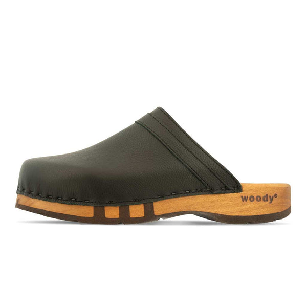 [Schwarz] Harry Herren Clogs mit biegsamer nachhaltiger holzsohle, farbe: schwarz, holzclogs woody, woody schuhe, woody shoes, handgemachte holzschuhe aus österreich, kärnten