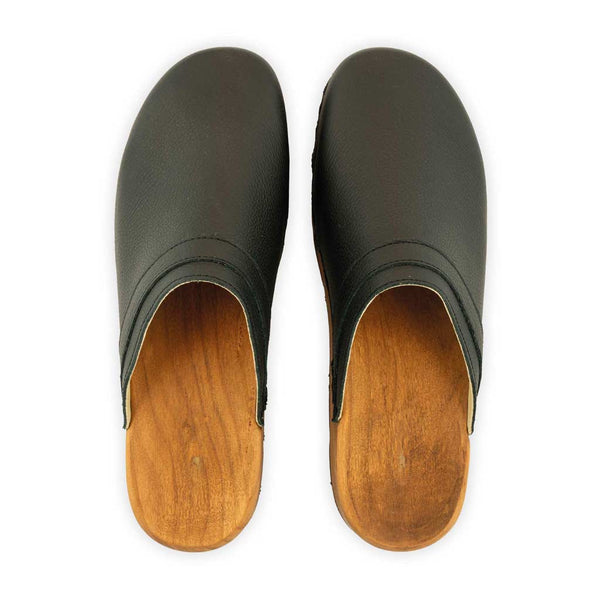 [Schwarz] Harry Herren Clogs mit biegsamer nachhaltiger holzsohle, farbe: schwarz, holzclogs woody, woody schuhe, woody shoes, handgemachte holzschuhe aus österreich, kärnten