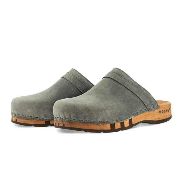[Bleir] Harry Herren Clogs mit biegsamer nachhaltiger holzsohle, farbe: bleir (grau), holzclogs woody, woody schuhe, woody shoes, handgemachte holzschuhe aus österreich, kärnten