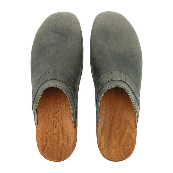[Bleir] Harry Herren Clogs mit biegsamer nachhaltiger holzsohle, farbe: bleir (grau), holzclogs woody, woody schuhe, woody shoes, handgemachte holzschuhe aus österreich, kärnten