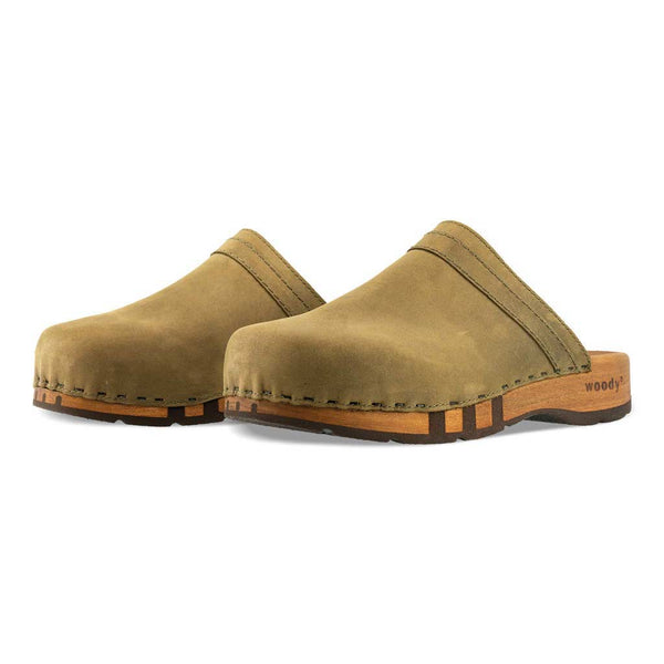 [Olivia] Harry Herren Clogs mit biegsamer nachhaltiger holzsohle, farbe: olivia (olivgrün), holzclogs woody, woody schuhe, woody shoes, handgemachte holzschuhe aus österreich, kärnten