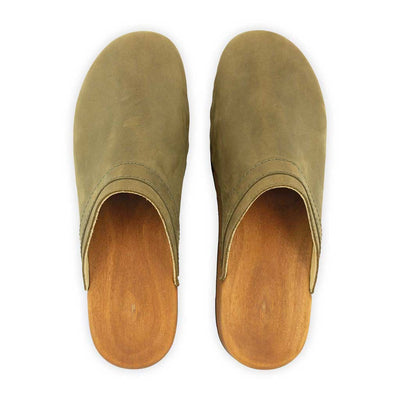 [Olivia] Harry Herren Clogs mit biegsamer nachhaltiger holzsohle, farbe: olivia (olivgrün), holzclogs woody, woody schuhe, woody shoes, handgemachte holzschuhe aus österreich, kärnten