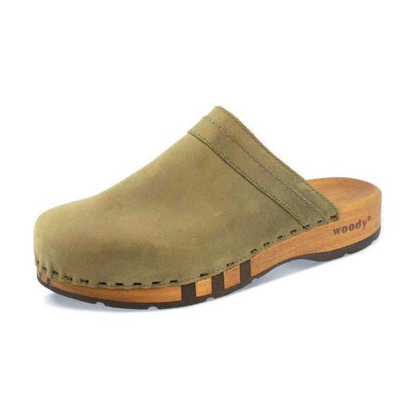 [Olivia] Harry Herren Clogs mit biegsamer nachhaltiger holzsohle, farbe: olivia (olivgrün), holzclogs woody, woody schuhe, woody shoes, handgemachte holzschuhe aus österreich, kärnten