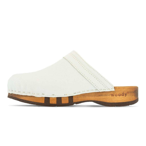 [Weiss] Harry Herren Clogs mit biegsamer nachhaltiger holzsohle, farbe: weiss, holzclogs woody, woody schuhe, woody shoes, handgemachte holzschuhe aus österreich, kärnten
