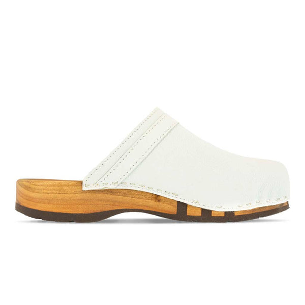 [Weiss] Harry Herren Clogs mit biegsamer nachhaltiger holzsohle, farbe: weiss, holzclogs woody, woody schuhe, woody shoes, handgemachte holzschuhe aus österreich, kärnten