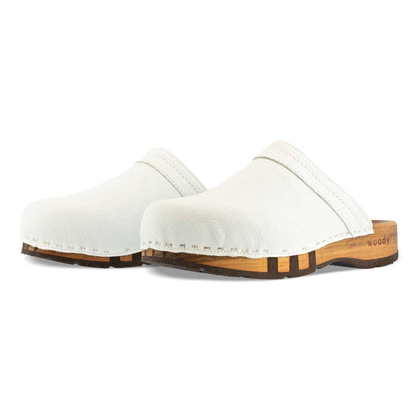 [Weiss] Harry Herren Clogs mit biegsamer nachhaltiger holzsohle, farbe: weiss, holzclogs woody, woody schuhe, woody shoes, handgemachte holzschuhe aus österreich, kärnten