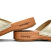 [Gold] Heidi Damen Clog Pantolette mit biegsamer nachhaltiger holzsohle, farbe: gold, holzclogs woody, woody schuhe, woody shoes, handgemachte holzschuhe aus österreich, kärnten