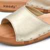 [Gold] Heidi Damen Clog Pantolette mit biegsamer nachhaltiger holzsohle, farbe: gold, holzclogs woody, woody schuhe, woody shoes, handgemachte holzschuhe aus österreich, kärnten