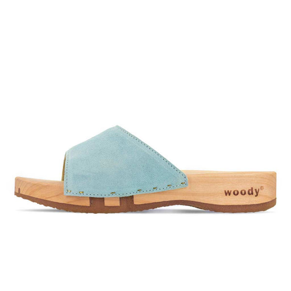 [Baby Blue] Heidi Damen Clog Pantolette mit biegsamer nachhaltiger holzsohle, farbe: baby blue, holzclogs woody, woody schuhe, woody shoes, handgemachte holzschuhe aus österreich, kärnten