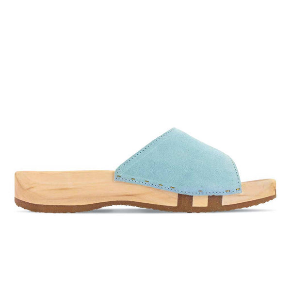 [Baby Blue] Heidi Damen Clog Pantolette mit biegsamer nachhaltiger holzsohle, farbe: baby blue, holzclogs woody, woody schuhe, woody shoes, handgemachte holzschuhe aus österreich, kärnten