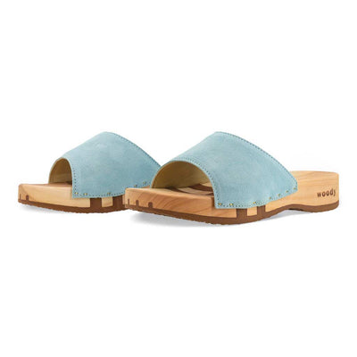 [Baby Blue] Heidi Damen Clog Pantolette mit biegsamer nachhaltiger holzsohle, farbe: baby blue, holzclogs woody, woody schuhe, woody shoes, handgemachte holzschuhe aus österreich, kärnten