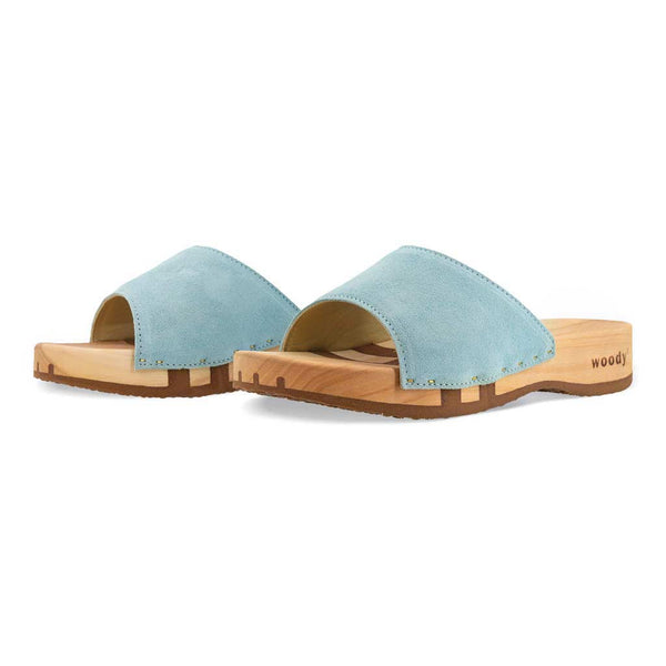 [Baby Blue] Heidi Damen Clog Pantolette mit biegsamer nachhaltiger holzsohle, farbe: baby blue, holzclogs woody, woody schuhe, woody shoes, handgemachte holzschuhe aus österreich, kärnten