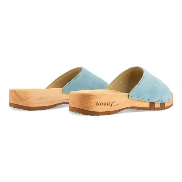 [Baby Blue] Heidi Damen Clog Pantolette mit biegsamer nachhaltiger holzsohle, farbe: baby blue, holzclogs woody, woody schuhe, woody shoes, handgemachte holzschuhe aus österreich, kärnten