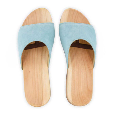 [Baby Blue] Heidi Damen Clog Pantolette mit biegsamer nachhaltiger holzsohle, farbe: baby blue, holzclogs woody, woody schuhe, woody shoes, handgemachte holzschuhe aus österreich, kärnten