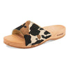 [Fell Kombi] Heidi Fell Damen Clog Pantolette mit biegsamer nachhaltiger holzsohle, farbe: fell kombi (kuh-print-design), holzclogs woody, woody schuhe, woody shoes, handgemachte holzschuhe aus österreich, kärnten