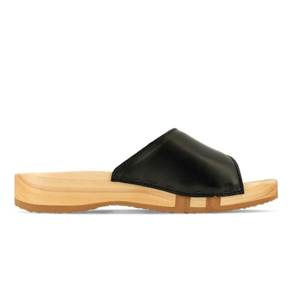 [Schwarz] Heidi Damen Clog Pantolette mit biegsamer nachhaltiger holzsohle, farbe: schwarz, holzclogs woody, woody schuhe, woody shoes, handgemachte holzschuhe aus österreich, kärnten