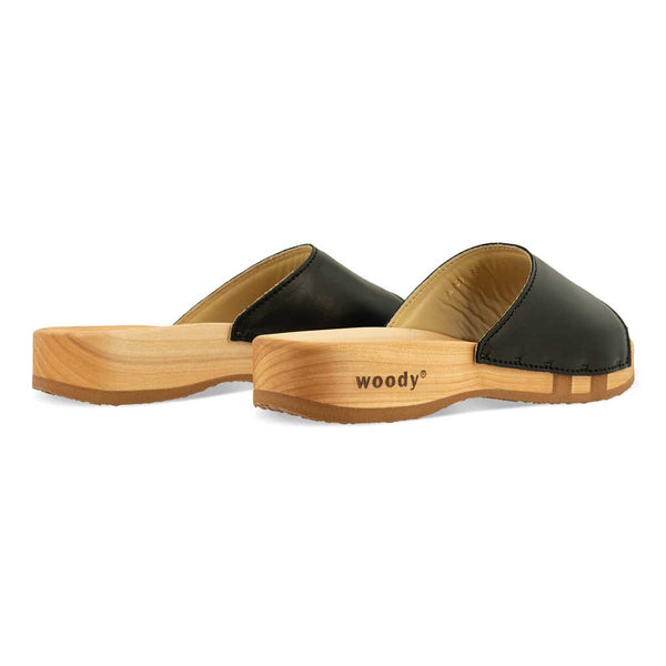 [Schwarz] Heidi Damen Clog Pantolette mit biegsamer nachhaltiger holzsohle, farbe: schwarz, holzclogs woody, woody schuhe, woody shoes, handgemachte holzschuhe aus österreich, kärnten