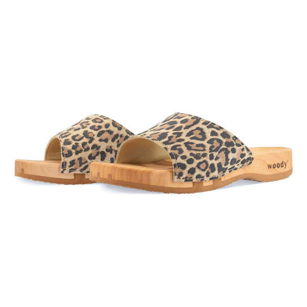 [Wildcat] Heidi Damen Clog Pantolette mit biegsamer nachhaltiger holzsohle, farbe: wildcat (leopard-print), holzclogs woody, woody schuhe, woody shoes, handgemachte holzschuhe aus österreich, kärnten