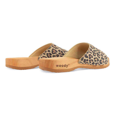 [Wildcat] Heidi Damen Clog Pantolette mit biegsamer nachhaltiger holzsohle, farbe: wildcat (leopard-print), holzclogs woody, woody schuhe, woody shoes, handgemachte holzschuhe aus österreich, kärnten
