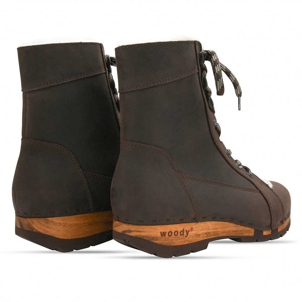 [Caffe] Heike Damen Clog Stiefelette, clog lammfell gefütterter clog stiefel damen mit biegsamer nachhaltiger holzsohle, farbe: nero  (schwarz), holzclogs woody, woody schuhe, woody shoes, handgemachte holzschuhe aus österreich, kärnten