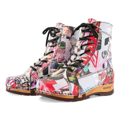 [Kaiser Franz Joseph] Heike Damen Clog Stiefelette, clog lammfell gefütterter clog stiefel damen mit biegsamer nachhaltiger holzsohle, farbe: kaiser franz joseph (multicolor), holzclogs woody, woody schuhe, woody shoes, handgemachte holzschuhe aus österreich, kärnten