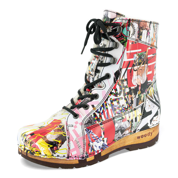 [Kaiser Franz Joseph] Heike Damen Clog Stiefelette, clog lammfell gefütterter clog stiefel damen mit biegsamer nachhaltiger holzsohle, farbe: kaiser franz joseph (multicolor), holzclogs woody, woody schuhe, woody shoes, handgemachte holzschuhe aus österreich, kärnten