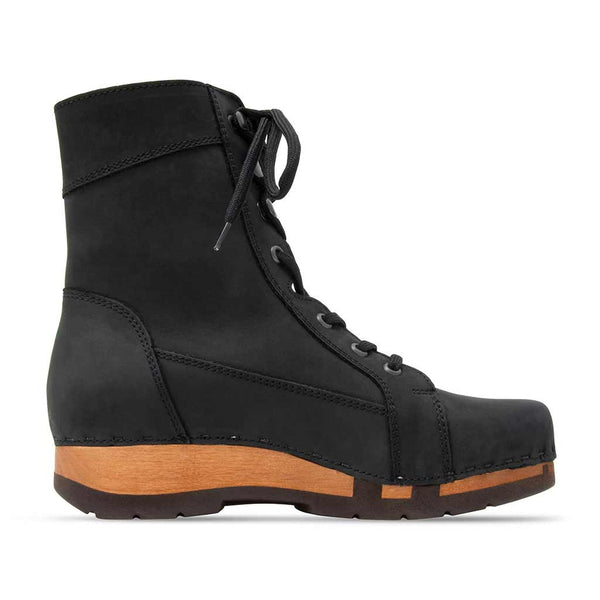 [Nero] Heike Damen Clog Stiefelette, clog lammfell gefütterter clog stiefel damen mit biegsamer nachhaltiger holzsohle, farbe: nero  (schwarz), holzclogs woody, woody schuhe, woody shoes, handgemachte holzschuhe aus österreich, kärnten