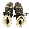 [Noirgold] Heike Damen Clog Stiefelette, clog lammfell gefütterter clog stiefel damen mit biegsamer nachhaltiger holzsohle, holzclogs woody, woody schuhe, woody shoes, handgemachte holzschuhe aus österreich, kärnten, farbe: noirgold (gold mit schwarzen cracks)