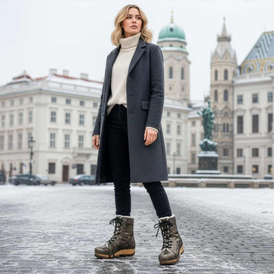 [Noirgold] Heike Damen Clog Stiefelette, clog lammfell gefütterter clog stiefel damen mit biegsamer nachhaltiger holzsohle, holzclogs woody, woody schuhe, woody shoes, handgemachte holzschuhe aus österreich, kärnten, farbe: noirgold (gold mit schwarzen cracks)